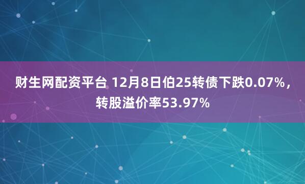 财生网配资平台 12月8日伯25转债下跌0.07%，转股溢价率53.97%