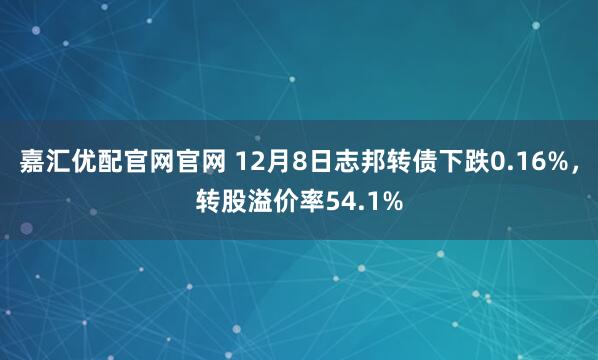 嘉汇优配官网官网 12月8日志邦转债下跌0.16%，转股溢价率54.1%